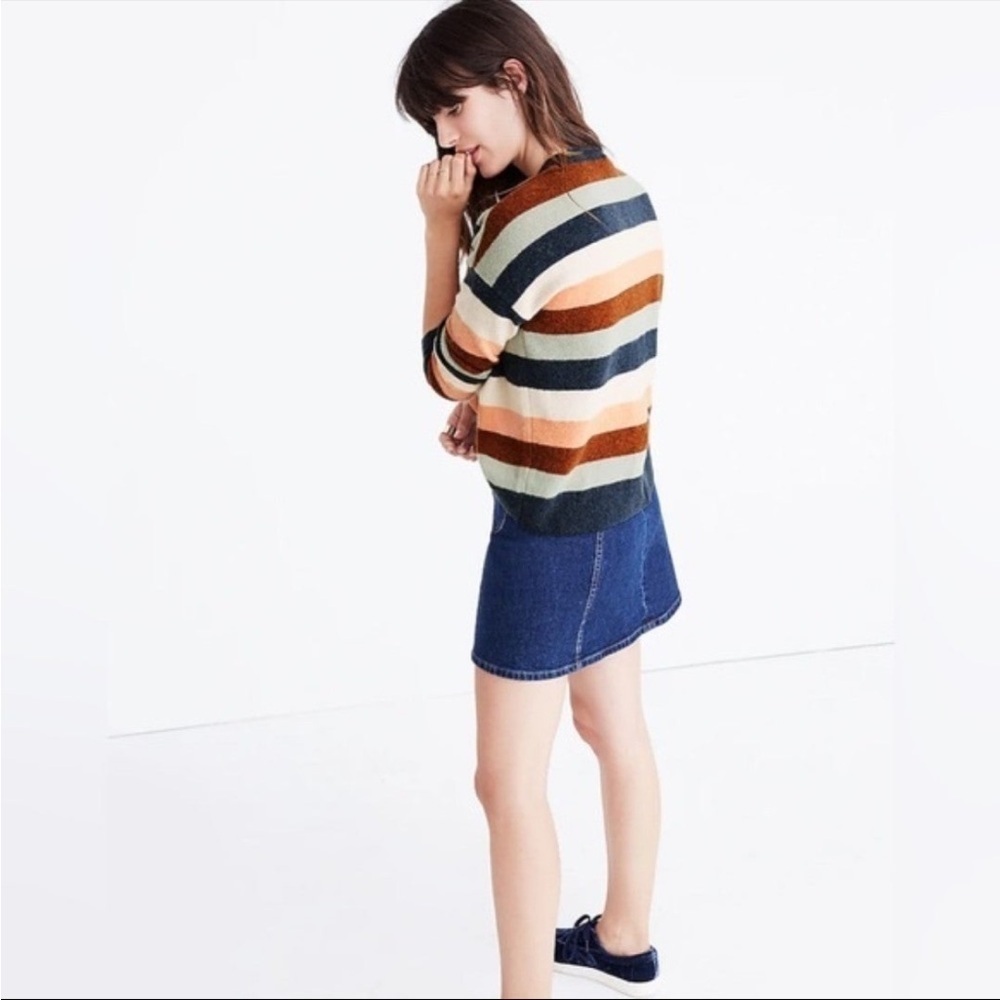 Madewell Pullover Sweater in Elmwood Stripe Orange Blue Size Small Alpaca Wool - Picture 9 of 10